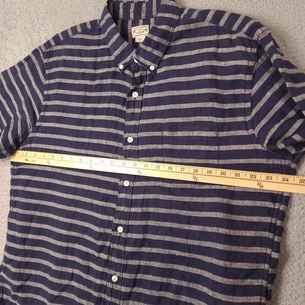 J. Crew Shirt Mens XL Blue Striped 100% Linen Short‎ Sleeve Button Down